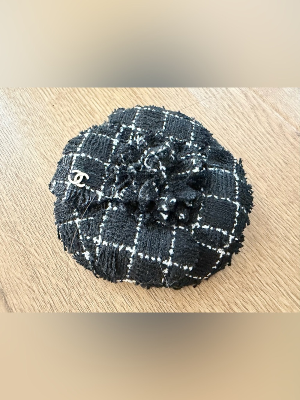 100% Authentic Chanel Black Fabric Camellia Flower 3 Inch Brooch Pin On